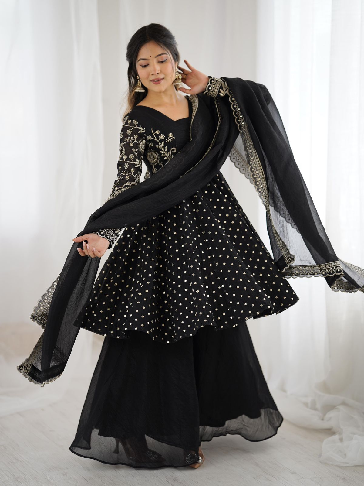 Embroidered Sharara Set with Dupatta - Image 5