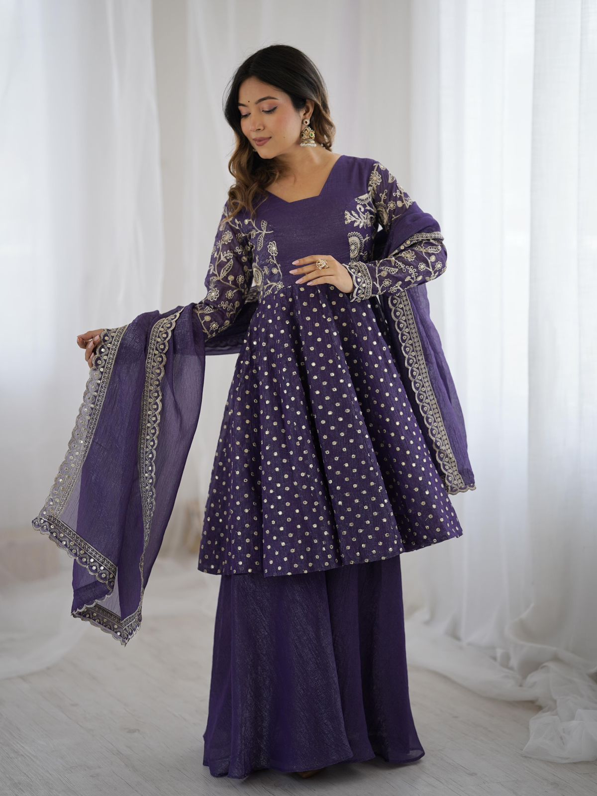 Embroidered Sharara Set with Dupatta - Image 4