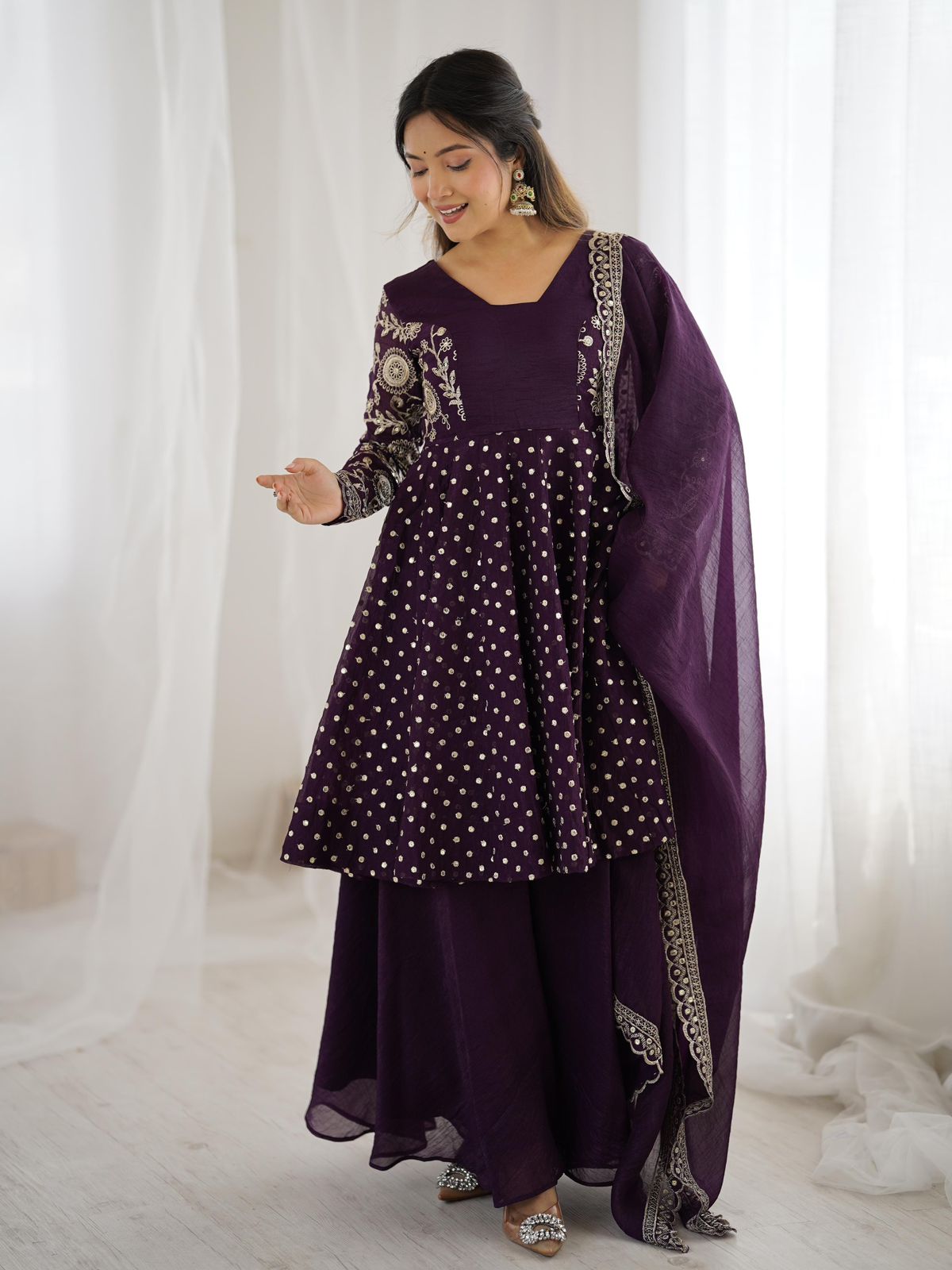 Embroidered Sharara Set with Dupatta - Image 3