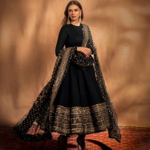 Silk Anarkali Gown Set (Black)