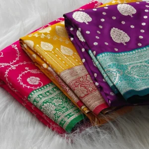 Kanak Banarasi Semi Satin Silk Saree full view