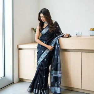 Linen Silk Saree full view