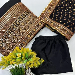 Chinon Silk Anarkali Gown Set embroidery close-up
