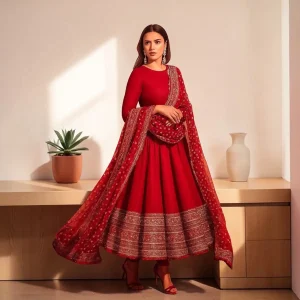 Chinon Silk Anarkali Gown Set full front look