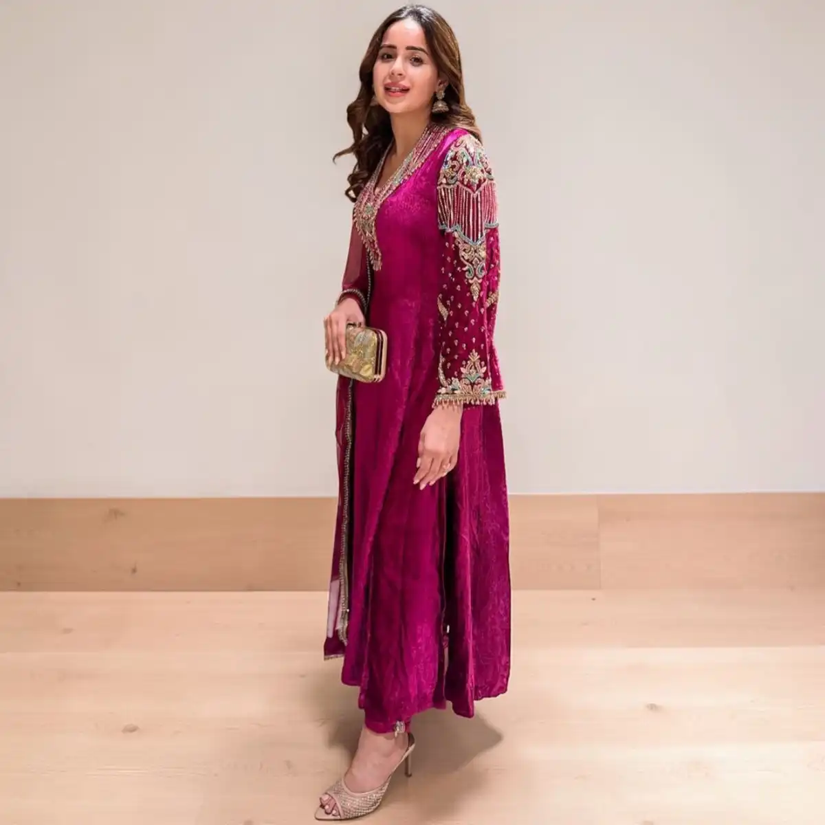 Designer Velvet Suit Set handwork lace finishing detail